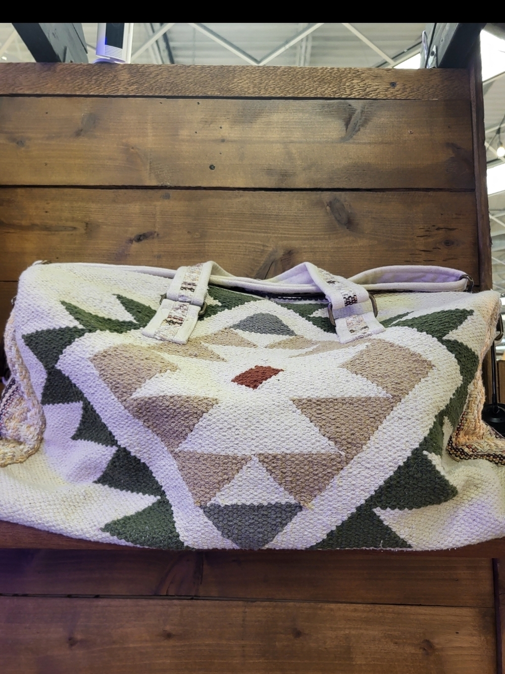 Boho Geometric Weekender Travel Bag - Cream, Olive & Tan